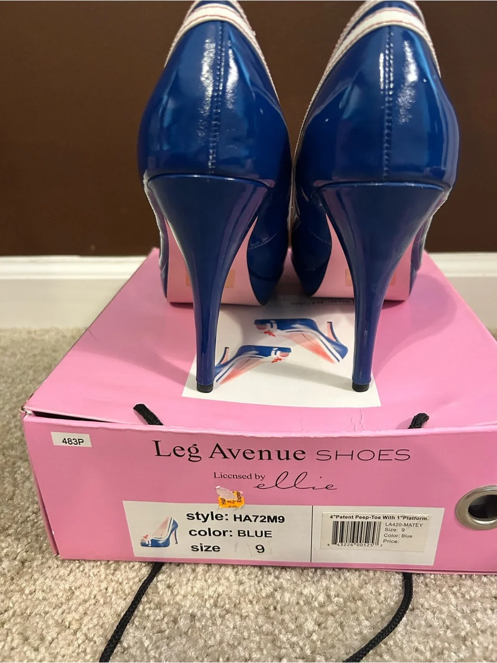 NIB Leg Avenue Nautical Platform Peep Toe Pumps Blue Patent Size 9